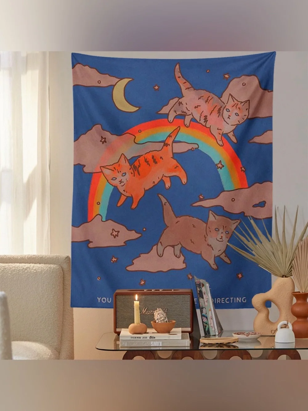 Graphic Rainbow Cute Cats Star Moon Tapestry Wall Decor